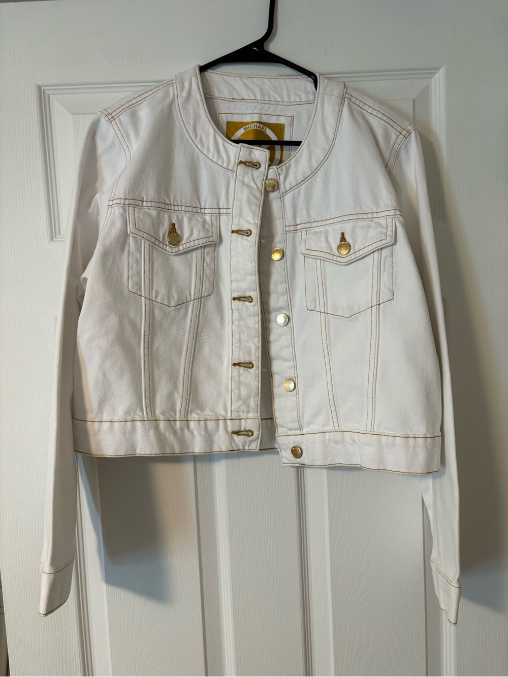 Michael Kors White Denim Jacket with Gold Hardware